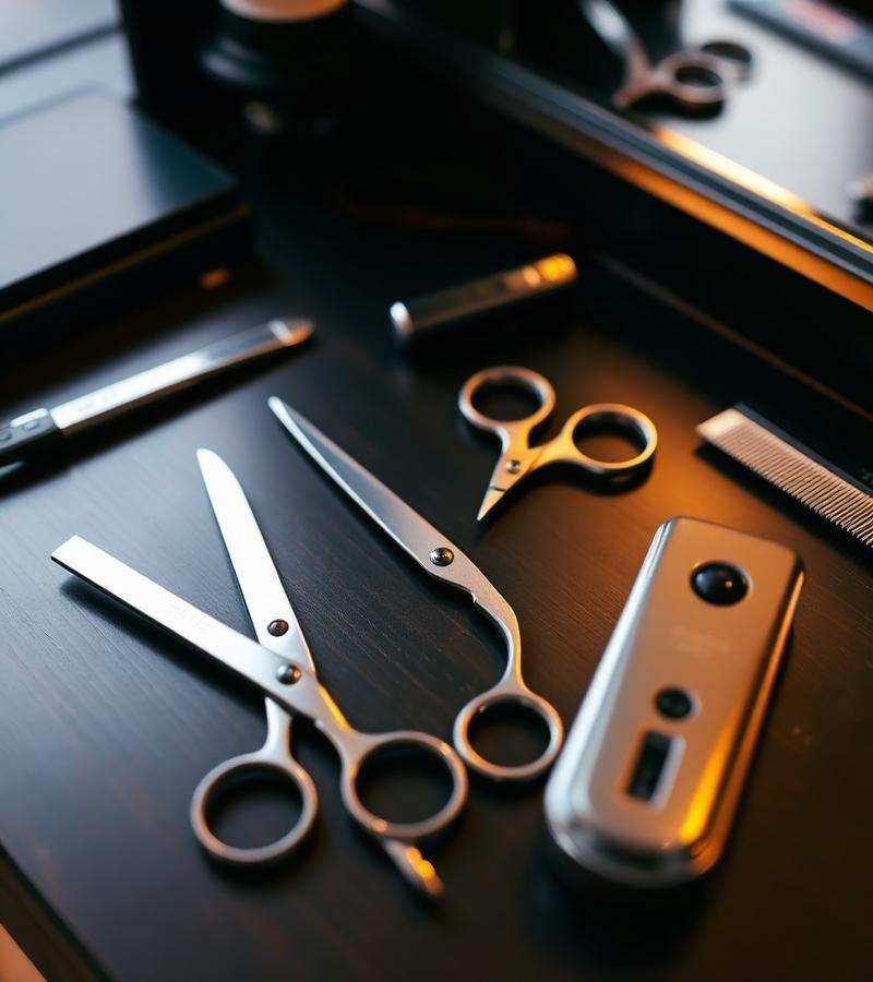 Barber tools on a dark counter